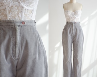 pantalones de cintura alta 80s 90s vintage Rafaella pantalones de pierna recta de pana gris