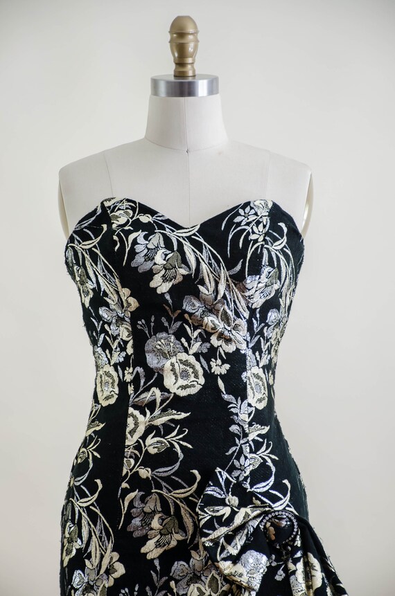 black mermaid strapless gown | 80s vintage gold s… - image 3