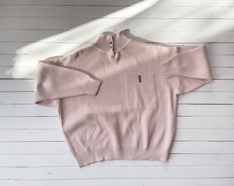 pastel pink sweater 80s 90s vintage LizWear oversized ribbed turtleneck sweater
