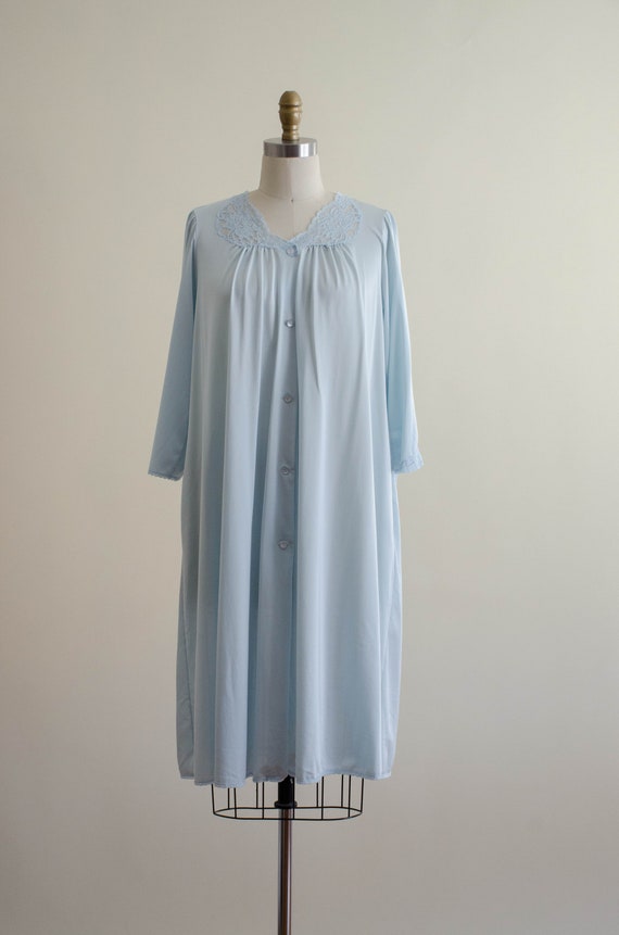 blue nylon robe | silky blue housecoat - image 3