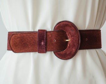 cintura in pelle scamosciata bordeaux / cintura larga in pelle cordovan vintage anni '80