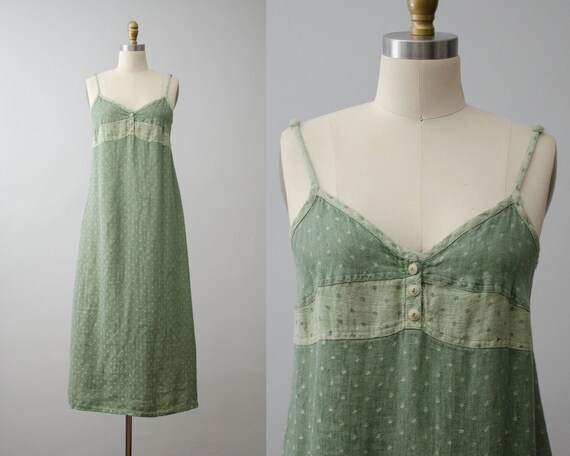 green linen dress | maxi slip dress