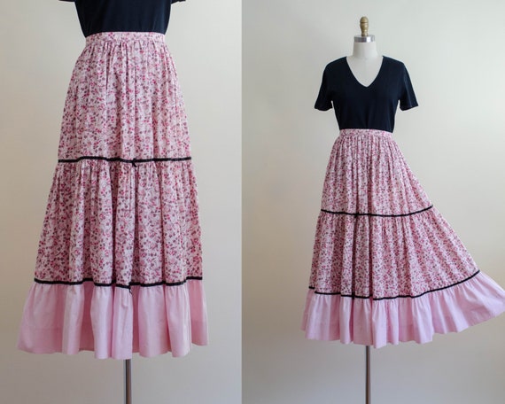 pink prairie skirt | pink floral tiered skirt