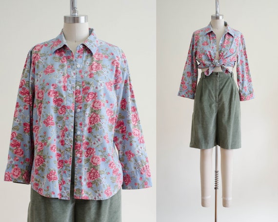 long sleeve denim blouse | romantic floral blouse