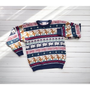 vtg Ashley cottagecore duck sheep tulip sweater size M