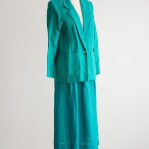 green linen suit 80s vintage David Brooks pleated midi skirt suit image 6