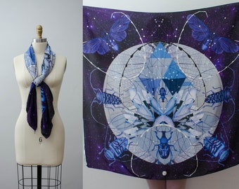 large silk scarf | designer silk scarf | celestial scarf | longhorn beetle scarf