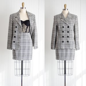 black plaid suit 90s y2k vintage Express Tailleur mini skirt suit