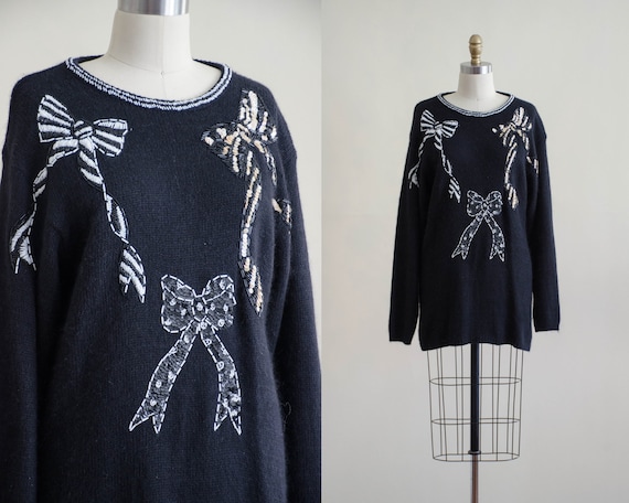black fuzzy vintage sweater | beaded silk angora … - image 1