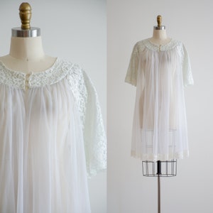 sheer chiffon robe 60s vintage Shadowline babydoll lace lingerie