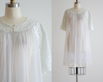 sheer chiffon robe 60s vintage Shadowline babydoll lace lingerie