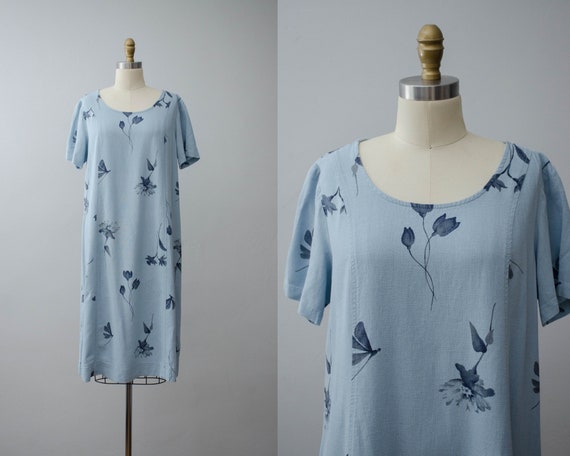 pale blue floral dress | linen blend dress