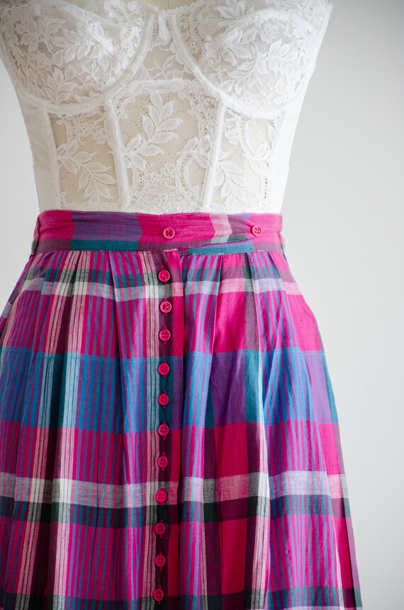 hot pink midi skirt | 80s vintage pink blue white… - image 2