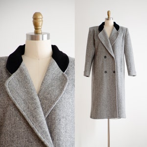 herringbone wool coat 80s 90s vintage black white oversized heavy warm wool jacket image 1