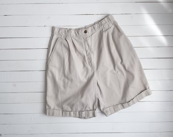 high waisted shorts, beige khaki cotton shorts, Land's End vintage 90s shorts