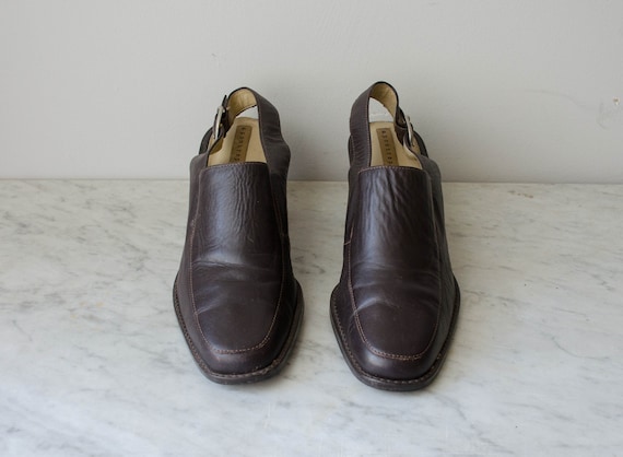 brown leather mules | 90s vintage dark brown angl… - image 4