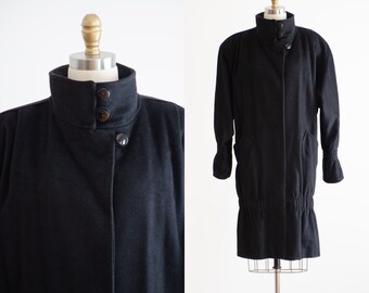 black wool coat 80s vintage Portrait 20s style cocoon coat