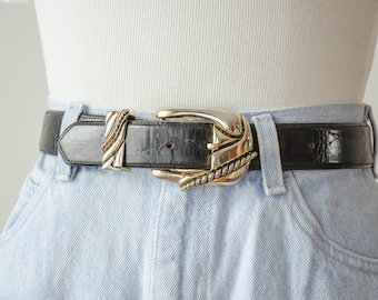 1990s Leather and Metal Ring Belt Leather and Metal Trouser Belt Size M Leather and Chain Waist Belt 32 to 34