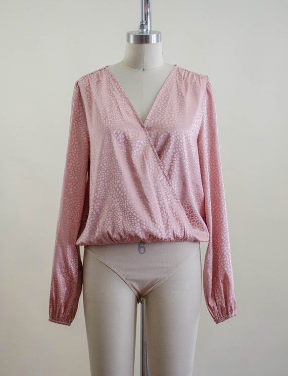 silky pink bodysuit blouse | 80s 90s vintage blus… - image 2