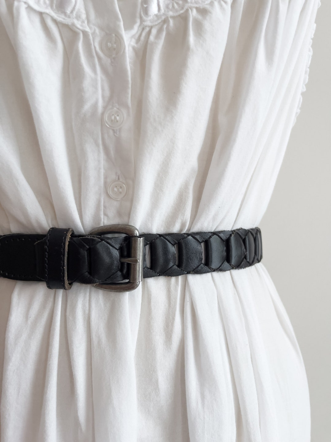 90’s Black Leather Belt with Woven Pouch main image 0