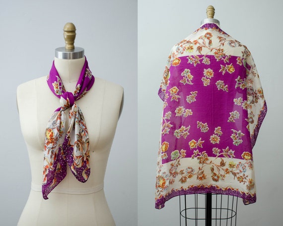 large square silk scarf | purple floral scarf | 19