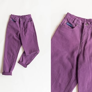 high waisted jeans | 80s 90s vintage Paris Sport Club dark purple high rise straight leg pleated mom jeans