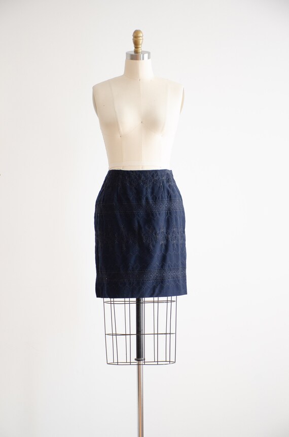 blue wool mini skirt suit 90s y2k vintage navy em… - image 3