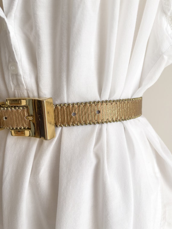 gold leather belt 80s 90s vintage BB Simon design… - image 4