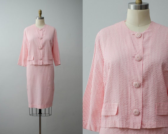 pink and cream suit | lightweight seersucker suit