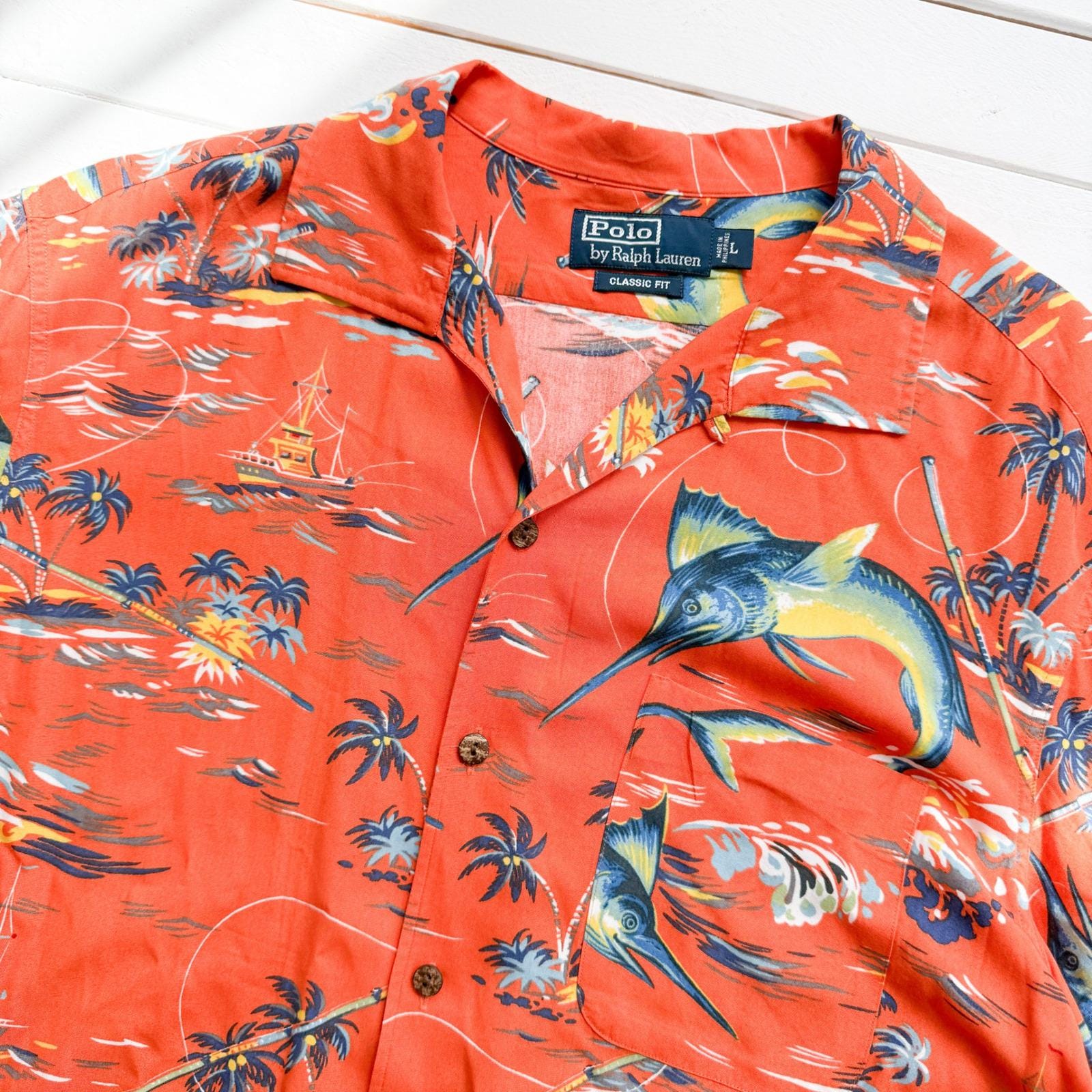Polo Ralph Lauren Marlin Swordfish Orange Hawaiian Men's Shirt