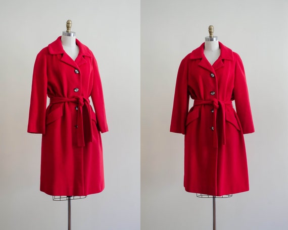 red cashmere coat | red belted coat
