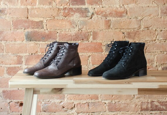 Black Brown Leather Boots 80s 90s 