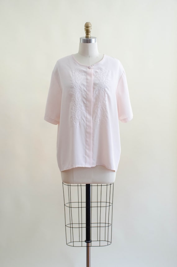 pink embroidered blouse | 80s vintage pastel pink… - image 2