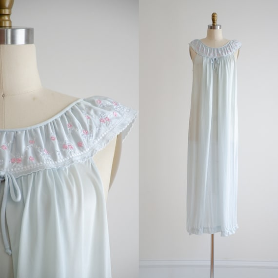 pastel blue nightgown 60s 70s vintage cottagecore… - image 1