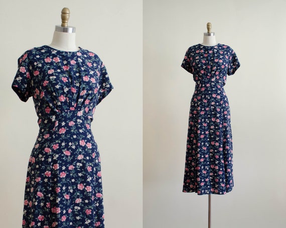 romantic floral dress | navy midi dress | 1940s st