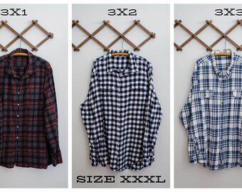 夜神Vintage Plaid Shirt XL Japanese Vintage Plaid Baggy Shirts for Men Lightweight