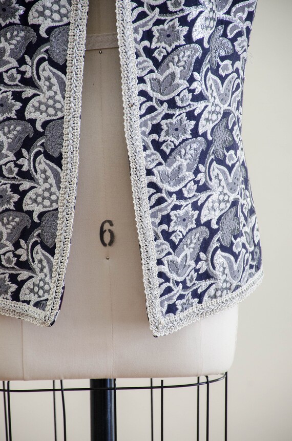 navy silver embroidered vest | 60s 70s vintage sh… - image 3