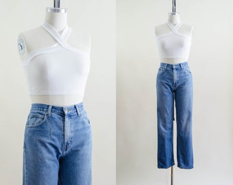 high waisted jeans | 90s vintage men's women's unisex Saddlebred broken in boyfriend relaxed fit baggy faded mom jeans 32x32