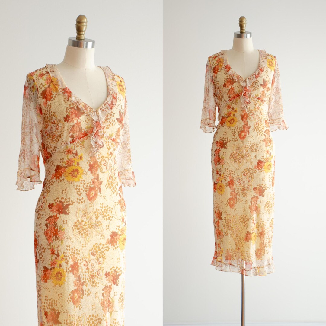 Y2K Italian Floral Tapestry Corset Midi Dress (M)