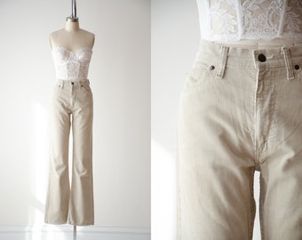 corduroy flare pants | 70s vintage Levi's 517 beige cream wide leg bell bottom pants