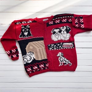 vtg Cervelle red dog puppy hand knit cardigan sweater