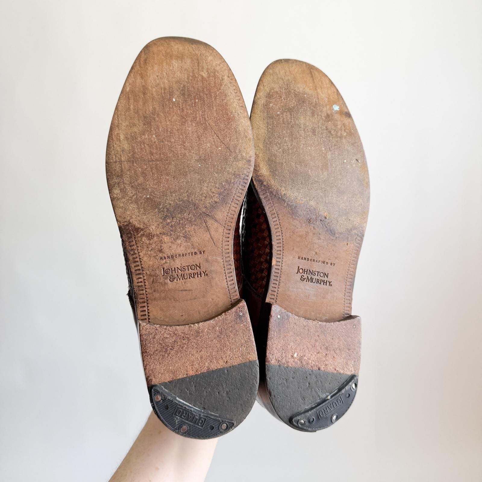 Johnston & Murphy Vtg Brown Woven Leather Oxford Shoes, Mens 