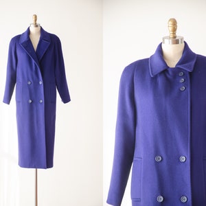 purple wool coat | 80s 90s vintage dark blue purple academia style long heavy coat