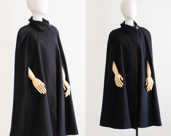 black wool cape 80s 90s vintage Alorna dramatic goth black wool cloak