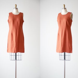 burnt orange dress 90s y2k vtg Jennifer Eden rust brown short linen mini dress