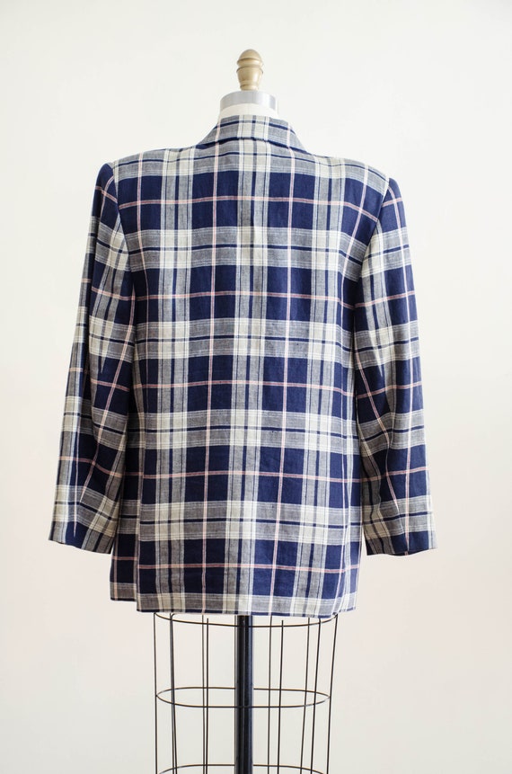 navy blue plaid jacket | linen plaid blazer - image 8