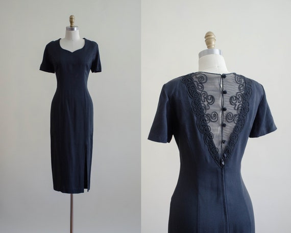 black wiggle dress | mesh back dress