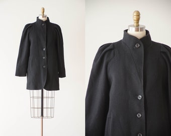 black wool coat | 80s 90s vintage dark academia high collar heavy warm wool oversized blazer coat