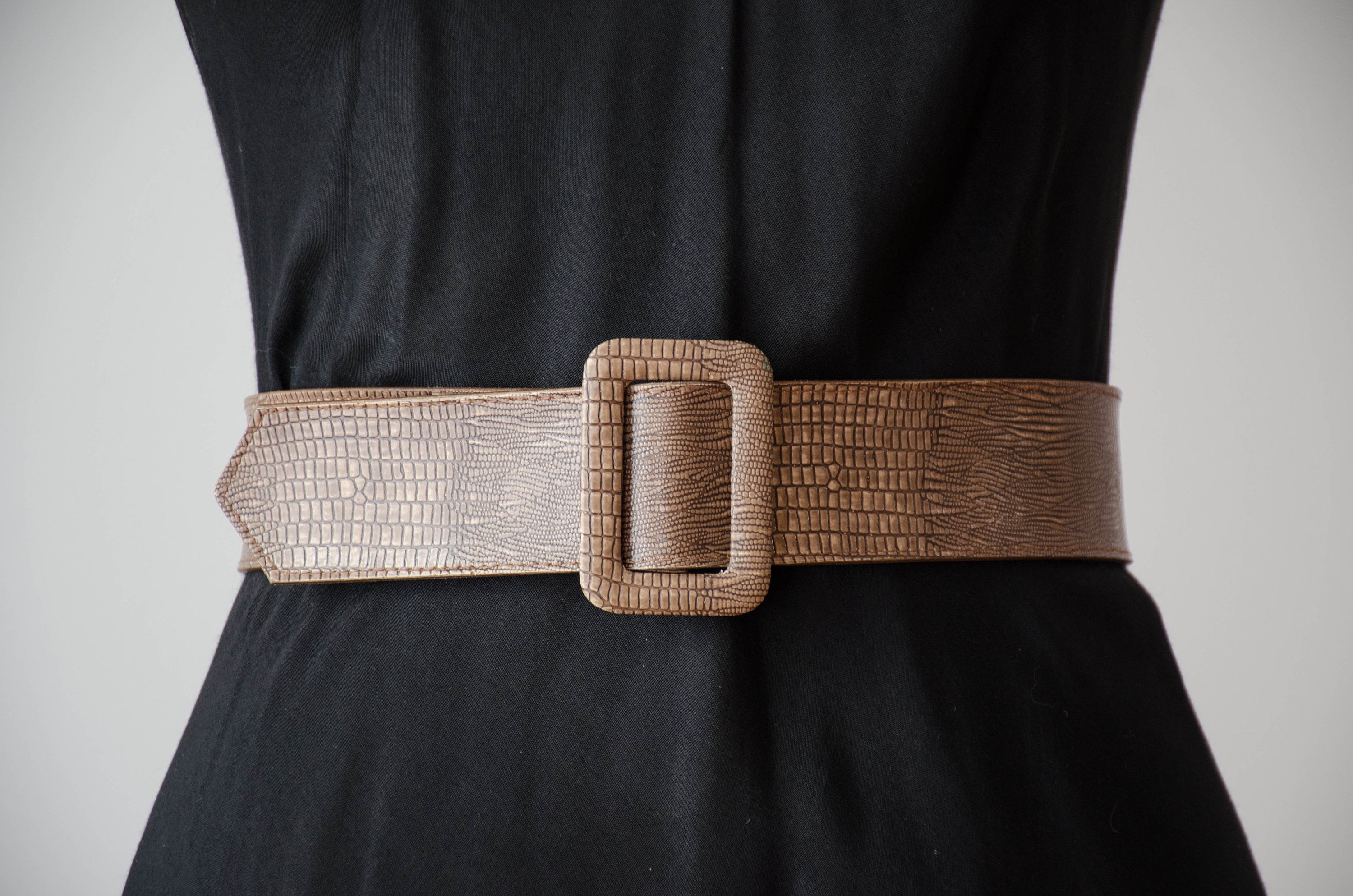 Wide Brown Belt Taupe Greige Light Brown Faux Vegan Reptile 