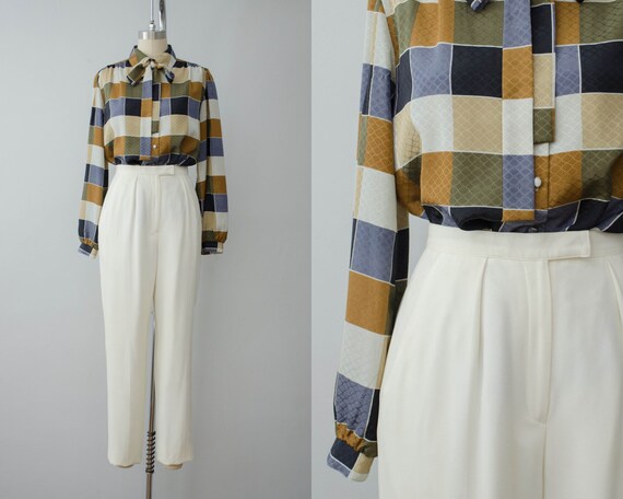 high waisted pants | cream trousers